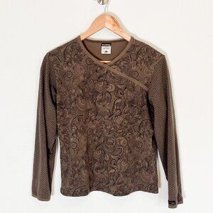 Vintage Columbia Mixed Pattern V-Neck Thumb Holes Long Sleeve To Size M